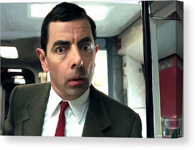 Rowan Atkinson Canvas Print featuring the digital art Rowan Atkinson as Mr. Bean Large Size Portrait by Gabriel T Toro