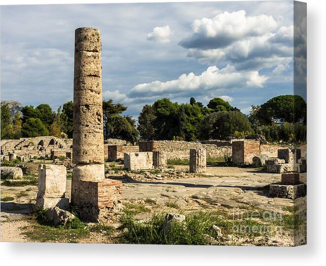 Paestum Ruins Canvas Print featuring the photograph Ruins of Paestum by Prints of Italy