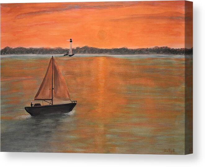 Keys Canvas Print featuring the painting Sailboat sunset by Ken Figurski