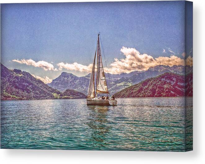 Switzerland Canvas Print featuring the photograph Sailing on the Lake by Hanny Heim