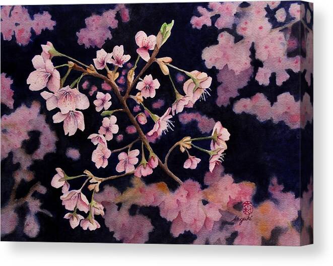 Cherry Blossom Canvas Print featuring the painting Sakura in Blue by Kelly Miyuki Kimura