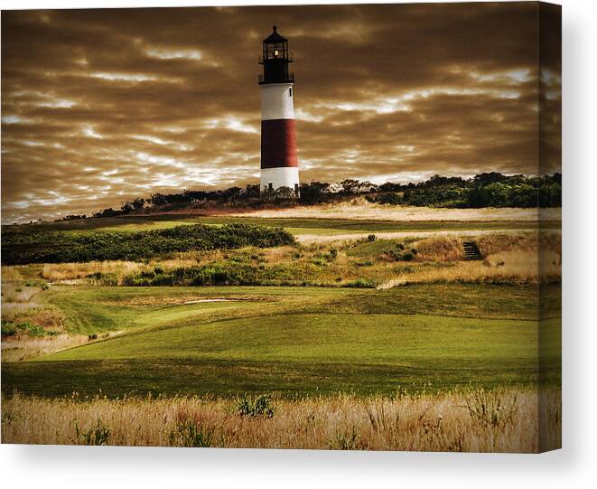 Great Landscape Canvas Print featuring the photograph Sankaty Head Lighthouse in Nantucket by Mitchell R Grosky