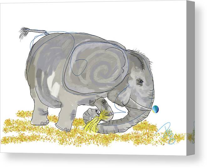Animal Canvas Print featuring the digital art Scribbled Elephant by Debra Baldwin