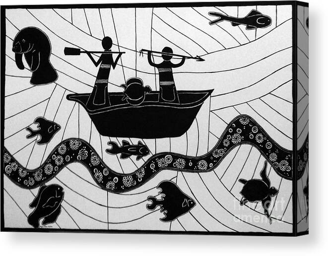 Aboriginal-inspired Artwork Canvas Print featuring the drawing Sea Hunt by Megan Dirsa-DuBois