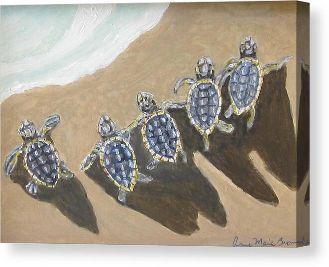 Turtles Canvas Print featuring the painting Sea Turtle Babes by Anne Marie Brown
