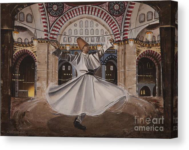 Selimiye Canvas Print featuring the painting Selimiye Dervish by Carol Bostan