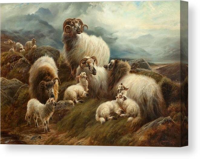 Sheep Canvas Print featuring the painting Sheep In A Landscape, 1894 by Robert Watson