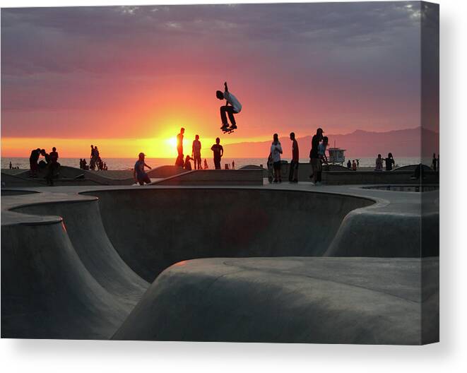 Summer Canvas Print featuring the photograph Skateboarding At Venice Beach by Mgs