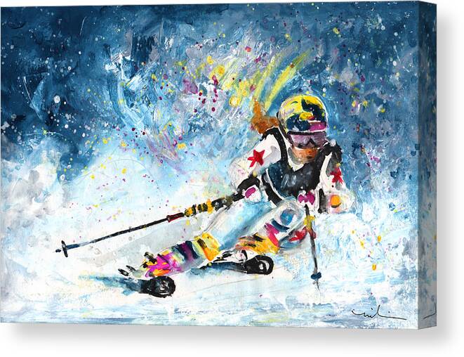 Sports Canvas Print featuring the painting Skiing 03 by Miki De Goodaboom