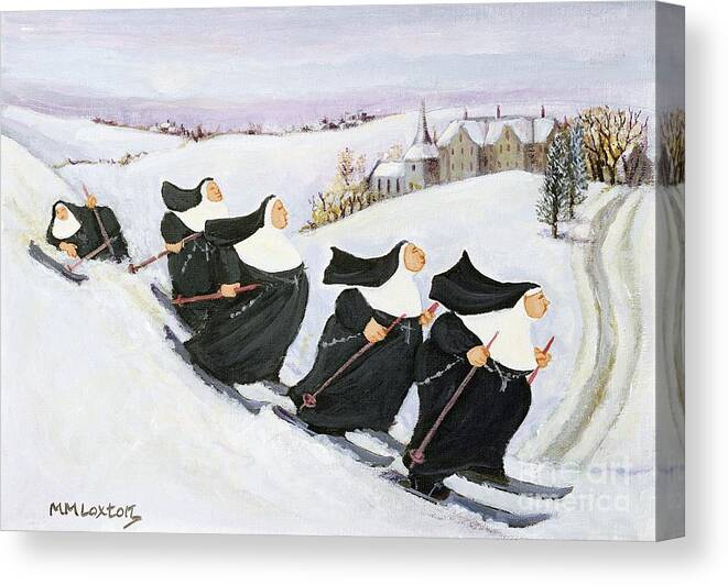 Nun Canvas Print featuring the painting Skiing by Margaret Loxton