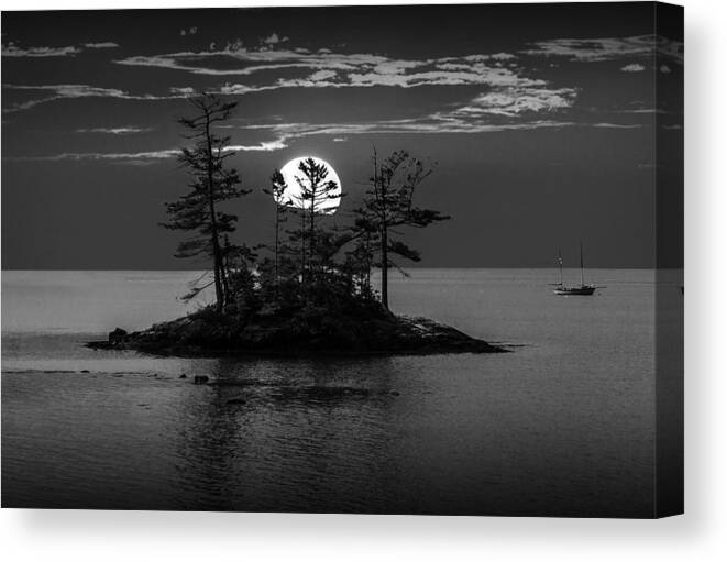 Art Canvas Print featuring the photograph Small Island at Sunset in Black and White by Randall Nyhof