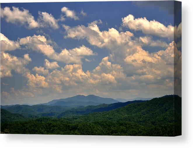 Mountains Canvas Print featuring the photograph Smoky Peaks and Sky by George Taylor