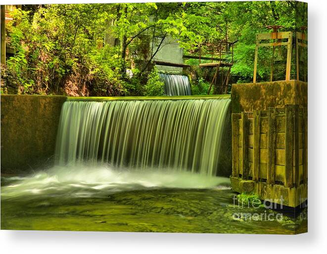 Spring Mill State Park Canvas Print featuring the photograph Spring Mill Spillway by Adam Jewell