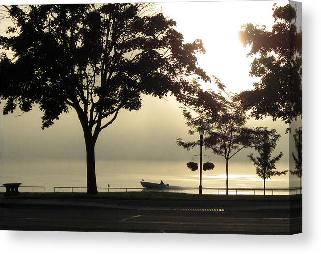 Fog Canvas Print featuring the photograph St. Clair Sunrise with Fog by Mary Bedy