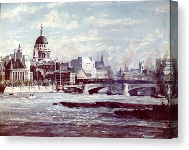 St Pauls Cathedral Canvas Print featuring the painting St Pauls Cathedral and Blackfriers Bridge London by Mackenzie Moulton