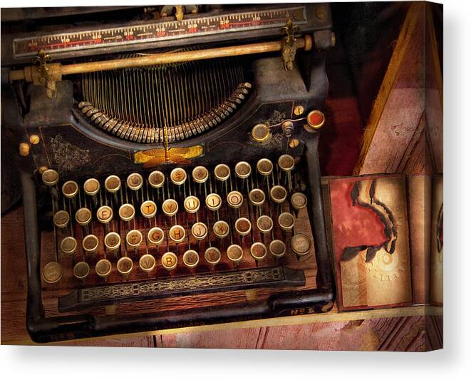 Hdr Canvas Print featuring the photograph Steampunk - Just an ordinary typewriter by Mike Savad