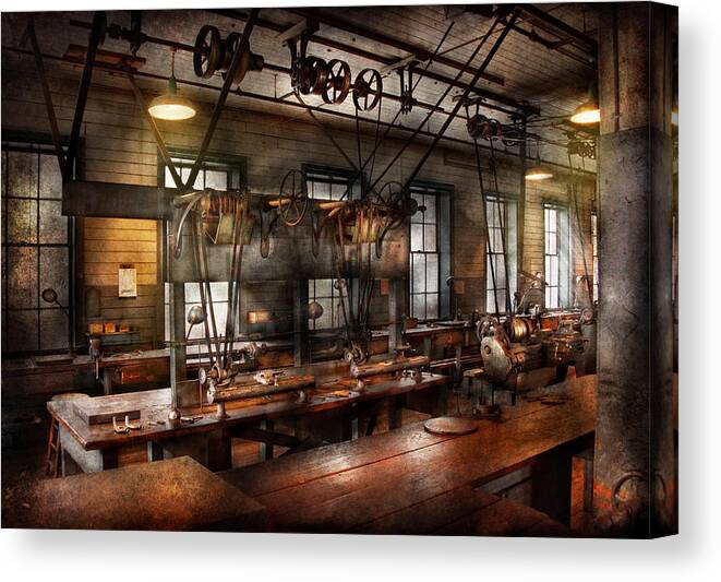 Hdr Canvas Print featuring the photograph Steampunk - The Workshop by Mike Savad