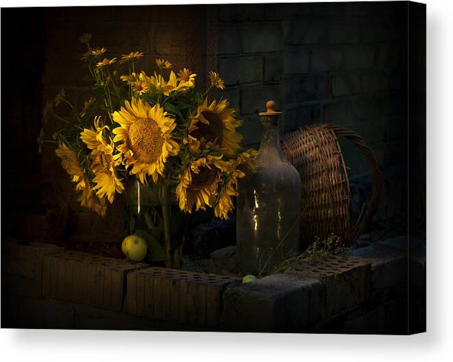 Background Canvas Print featuring the photograph Sunflowers by Anna Aybetova