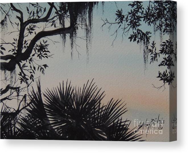 Sunrise Realistic Watercolor Tree Morning Canvas Print featuring the painting Sunrise at Shellmans Bluff by Sandy Brindle