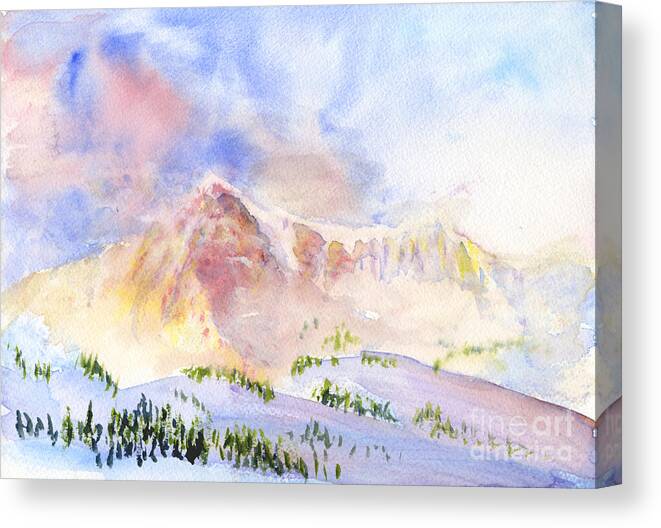 Mountains Canvas Print featuring the painting Sunrise on Mount Ogden by Walt Brodis