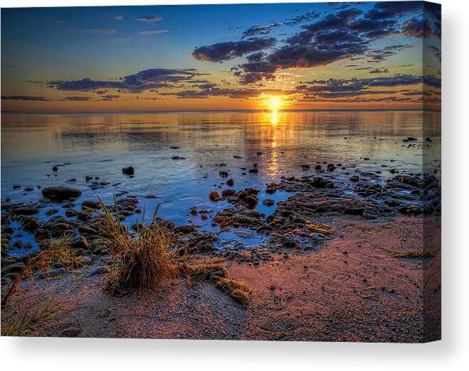 Sun Canvas Print featuring the photograph Sunrise over Lake Michigan by Scott Norris