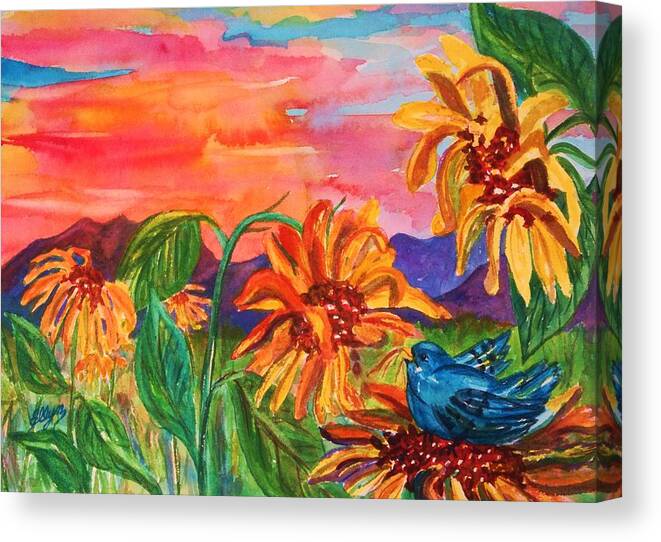 Sunset Canvas Print featuring the painting Suns Last Rays by Ellen Levinson
