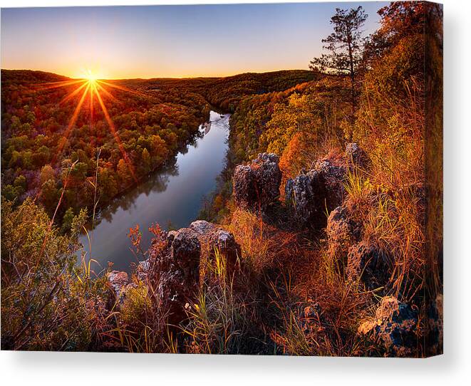 Ozark Canvas Print featuring the photograph Sunset At Paint-Rock Bluff by Robert Charity