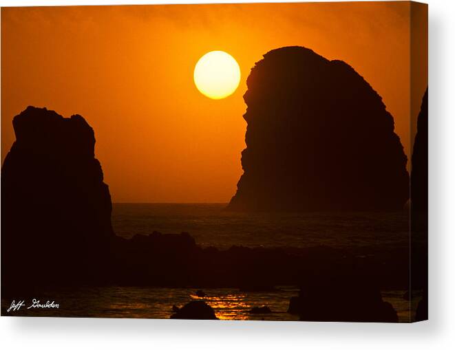Beach Canvas Print featuring the photograph Sunset Over the Pacific Ocean with Rock Stacks by Jeff Goulden