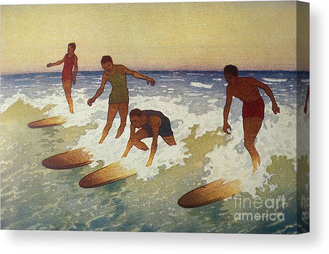 Surfing Canvas Print featuring the photograph Surf-Riders by Hawaiian Legacy Archive