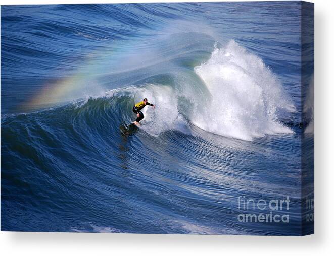 Rainbow Canvas Print featuring the photograph Surfing Under a Rainbow by Catherine Sherman