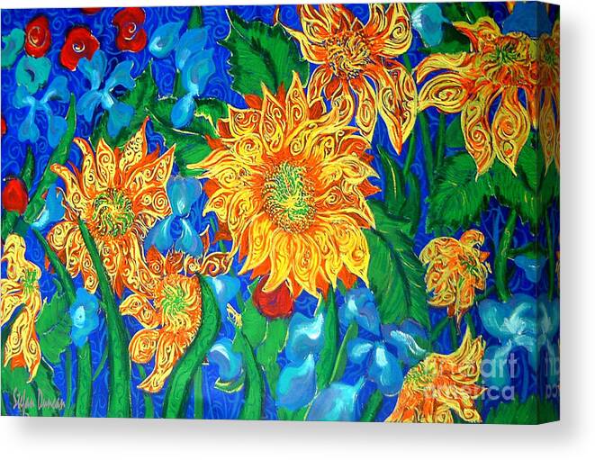 Sunflowers Canvas Print featuring the painting Symphony Of Sunflowers by Stefan Duncan