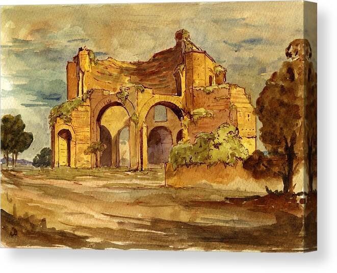 Nymphaeum Canvas Print featuring the painting Temple of Minerva Rome by Juan Bosco