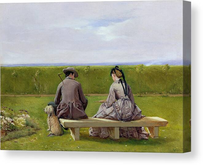 Lovers Canvas Print featuring the painting The Bench By The Sea by Eyre Crowe