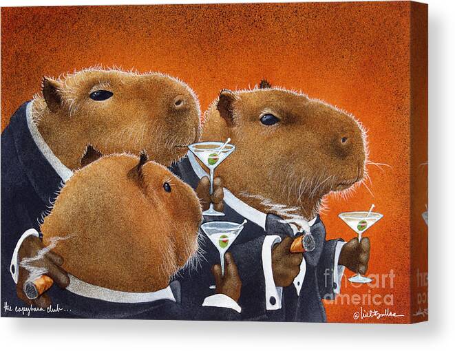 Funny Canvas Print featuring the painting The Capybara Club... by Will Bullas