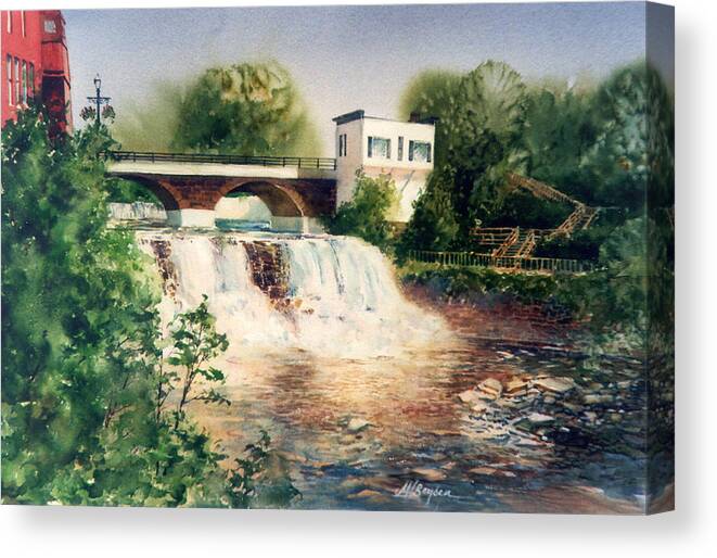 Chagrin Falls Canvas Print featuring the painting The Chagrin Falls in Summer by Maryann Boysen