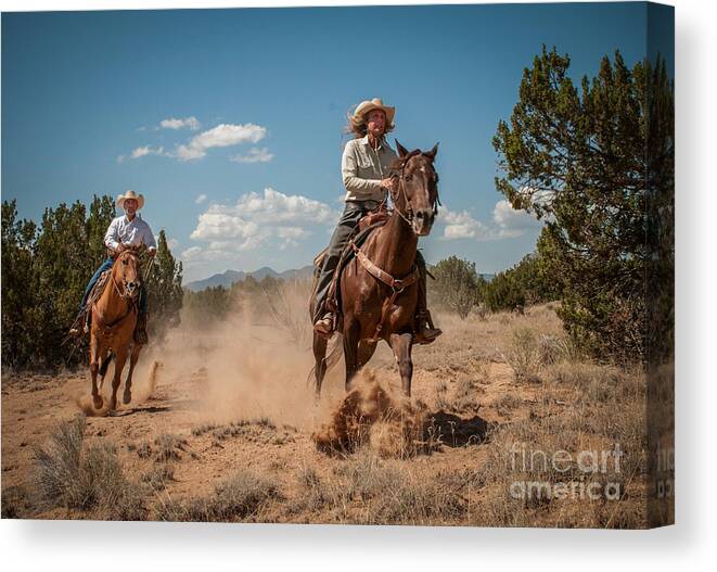 Cowboys Canvas Print featuring the photograph The Chase by Sherry Davis