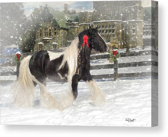 Christmas Canvas Print featuring the mixed media The Christmas Pony by Fran J Scott