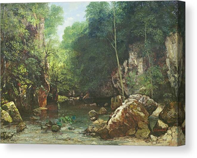 Greenery Canvas Print featuring the photograph The Covered Stream, Or The Dark Stream, 1865 Oil On Canvas by Gustave Courbet