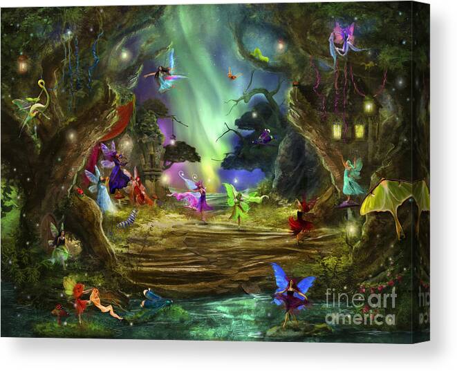 Aimee Stewart Canvas Print featuring the digital art The Dancing Auroras by MGL Meiklejohn Graphics Licensing