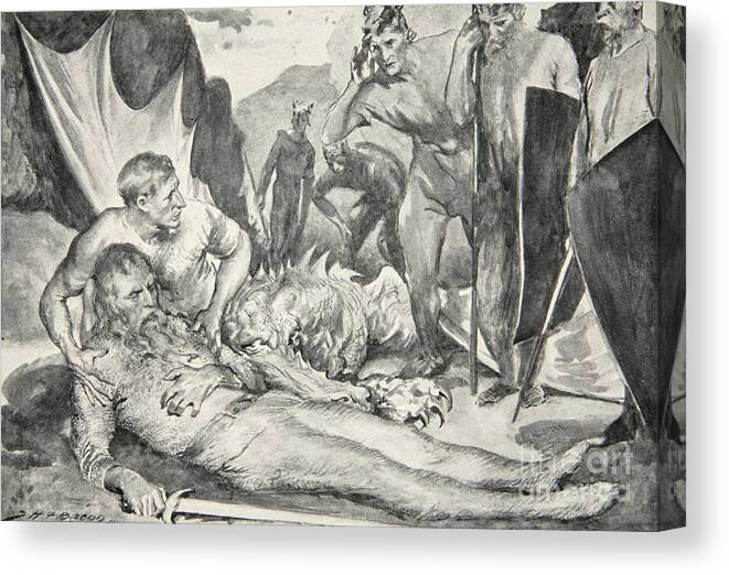 Beowulf Canvas Print featuring the drawing The Death of Beowulf by John Henry Frederick Bacon