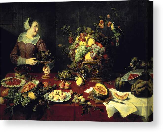 Female Canvas Print featuring the photograph The Fruit Bowl Oil On Canvas by Frans Snyders or Snijders