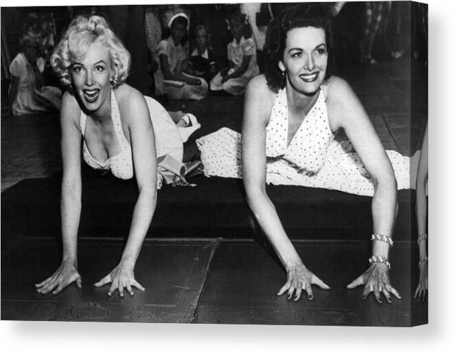 Marilyn Canvas Print featuring the photograph Marilyn Monroe and Jane Russell by Retro Images Archive