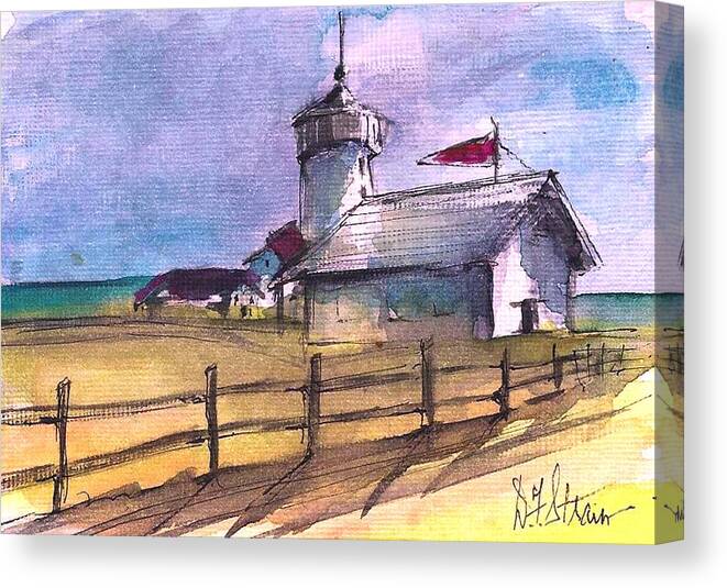 Ocean Canvas Print featuring the painting The Lighthouse by Diane Strain