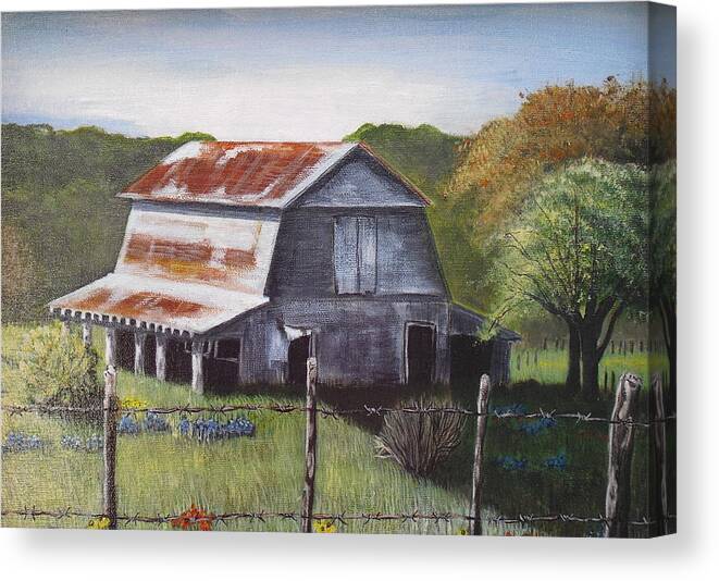 Barns Canvas Print featuring the painting The Old Barn by Melissa Torres