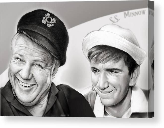 Gilligan's Island Canvas Print featuring the mixed media The Skipper and Gilligan by Greg Joens