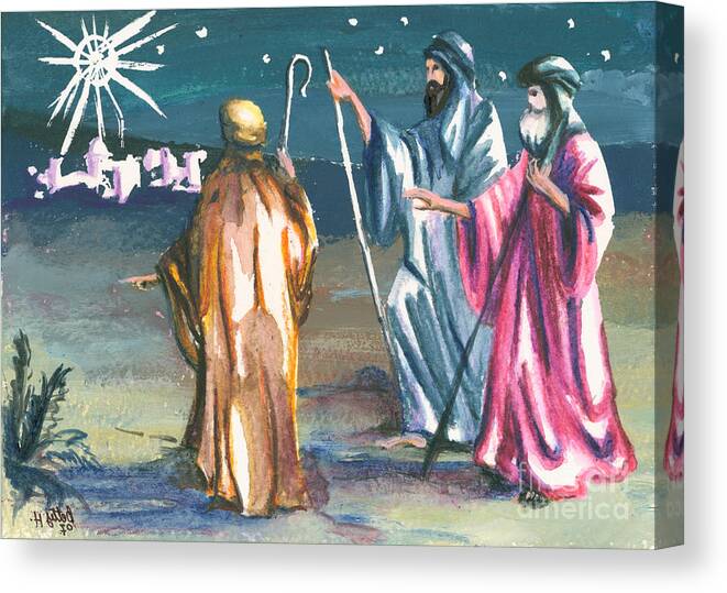 Christmas Greeting Cards Canvas Print featuring the painting The Three Kings by Elisabeta Hermann