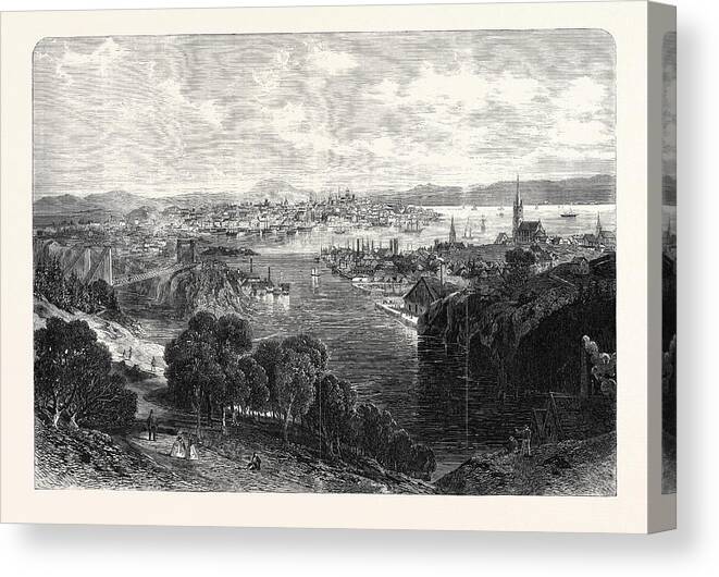 Settlement Canvas Print featuring the drawing The Town And Harbour Of St by English School