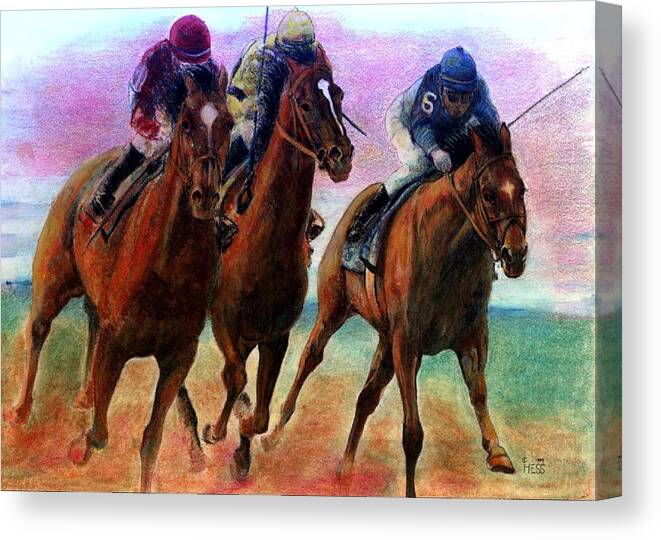 Thoroughbred Racehorse Racing Colors Canvas Print featuring the drawing Thoroughbred Racehorse Racing Colors by Olde Time Mercantile