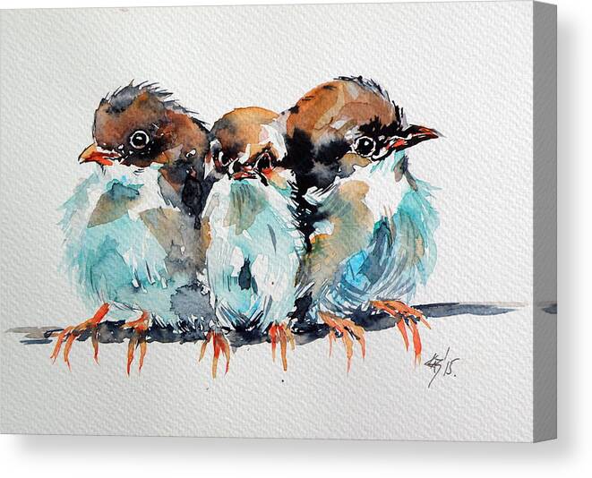 Three Canvas Print featuring the painting Three birds by Kovacs Anna Brigitta