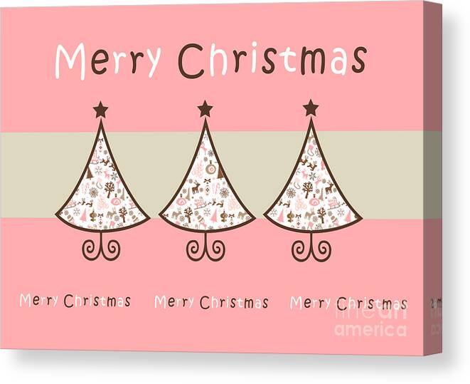 Trees Canvas Print featuring the digital art Three Trees Pink - Merry Christmas Greeting Card by Aimelle Ml